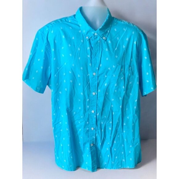 Izod Advantage Button Down Short Sleeve Shirt Turquoise White Turtle Print 2XL - Picture 8 of 8